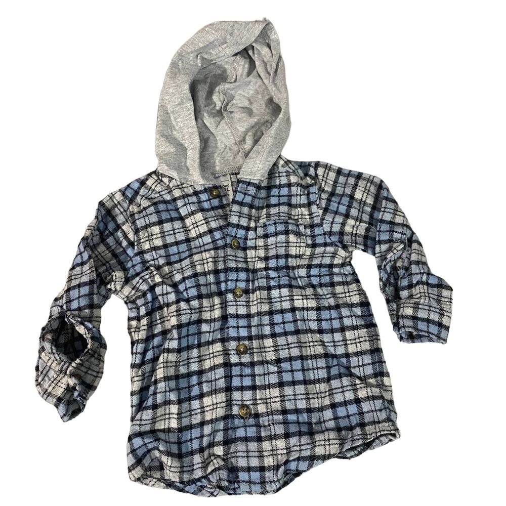 Just One You by Carter's Blue Plaid Hooded Top Boys Sz 12M Baby